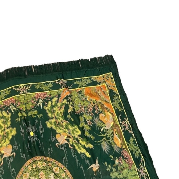 Vintage Brocaded Flowers Chinese Silk Tapestry 48" x 48" Green - Picture 3 of 11